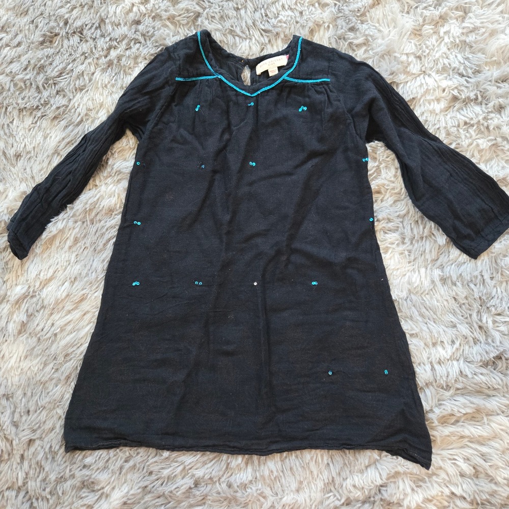 Pink Chicken Kids Black Long Sleeve Dress Turquoise‎ Trim Sequins Size 4Y